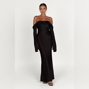 Meshki Giselle Off the Shoulder Cowl Neck Maxi Dress - Black - Medium